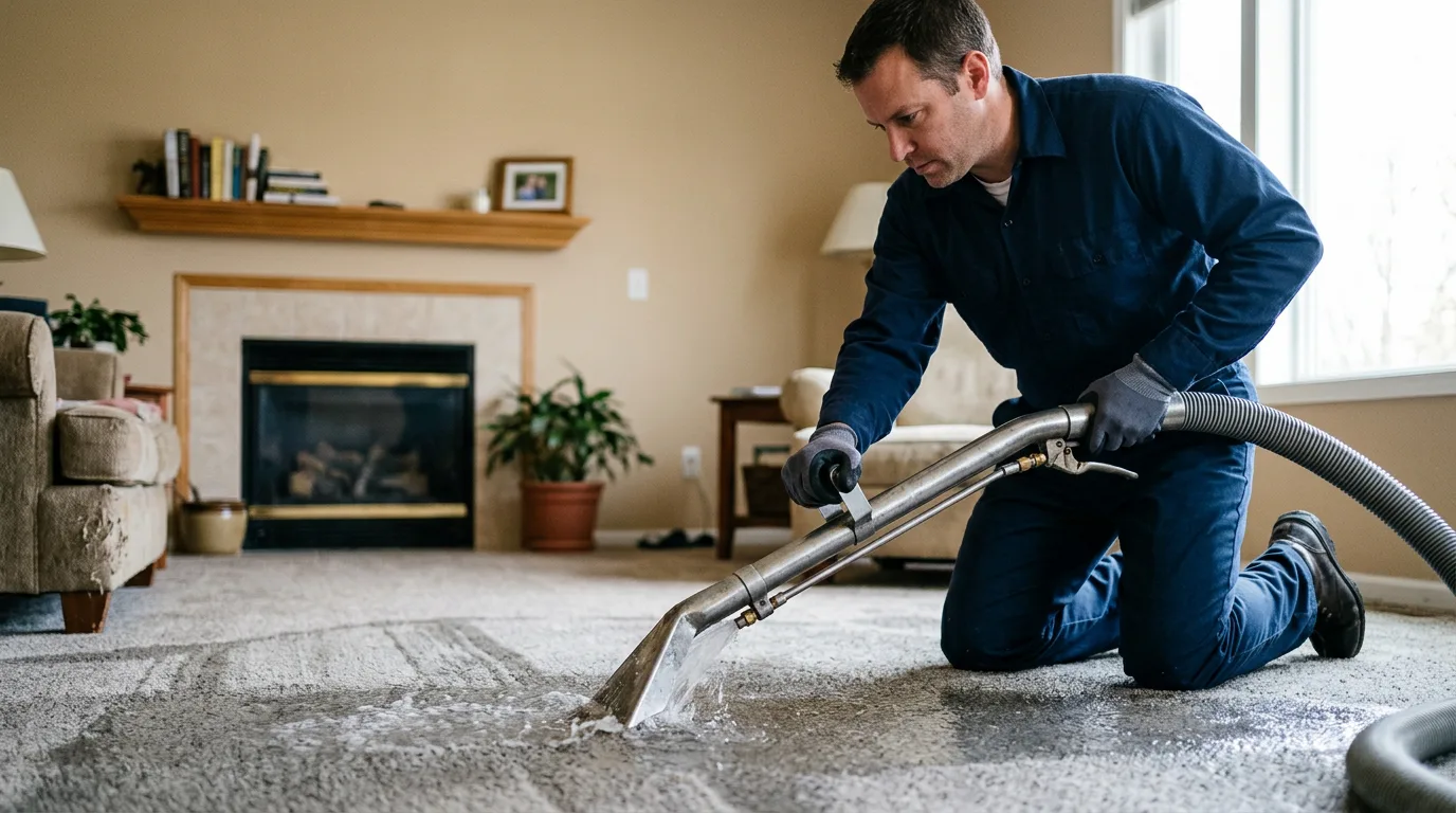 Water damage restoration technician working near Royal, IL